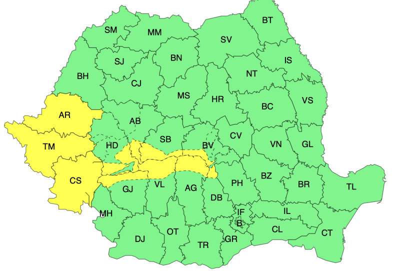HARTĂ. Alerte meteorologice: Aproximativ 20 de județe sub avertizare galbenă.