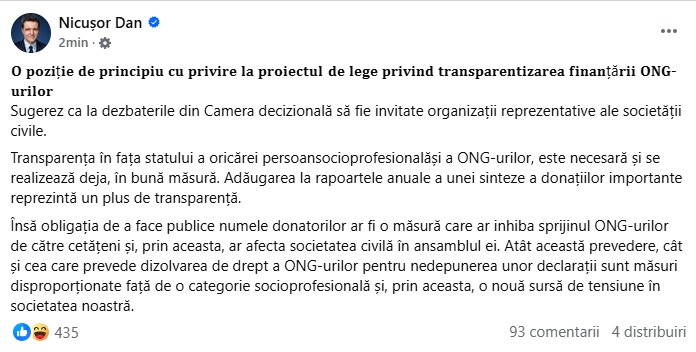 Nicușor Dan, acțiune pentru sporirea transparenței ONG-urilor. Ce atitudine are președintele